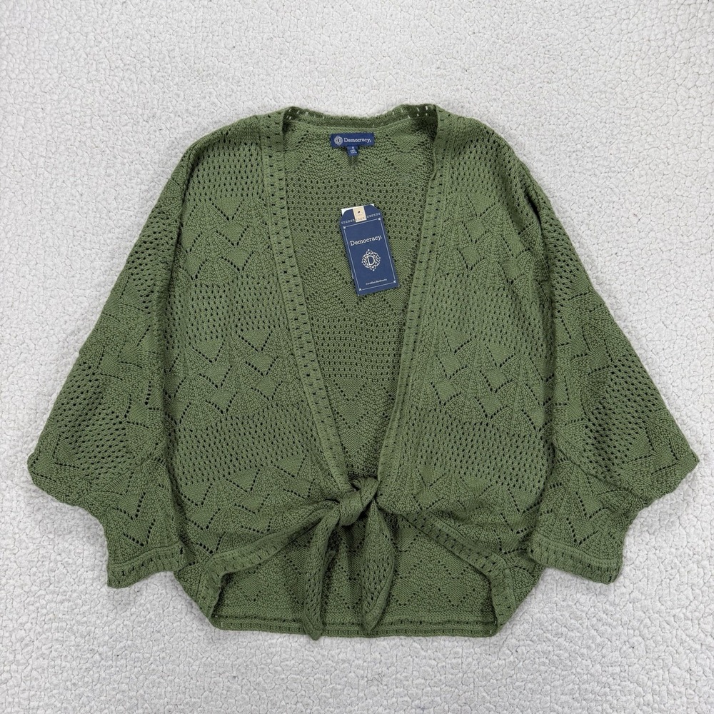 Democracy Open Knit Cardigan Sweater Women's S Tie Front Boho Cottagecore NWT